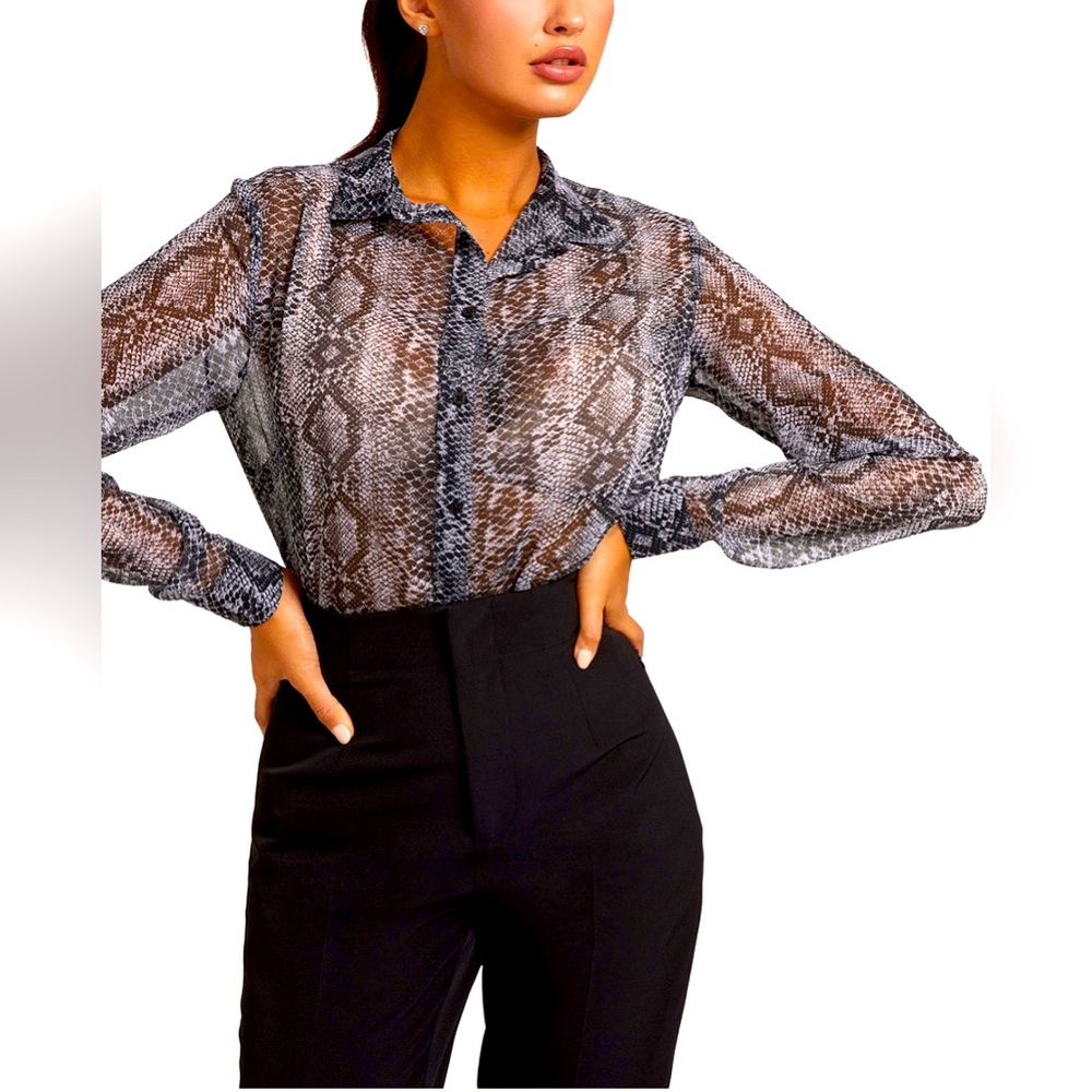 GUESS Snake Printed Sheer Button-up shirt